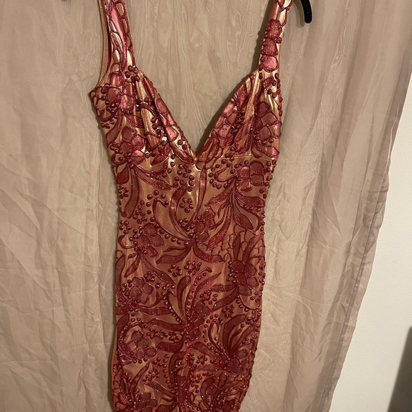 Holt Miami Red Nude Handcrafted dress.